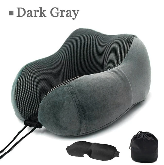 Dark Gray with Mask Портативная дорожная подушка для шеи, мягкая, медленная, отскок, Шейная Подушка для сна, дизайн горба, u-образная, с памятью, пена для путешествий, маска и подушка - Цвет: Dark Gray with Mask