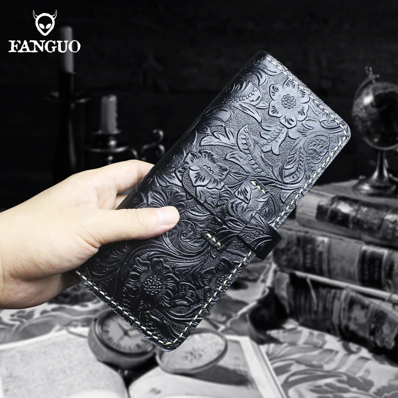 Ретро Классический Длинный кошелек из натуральной кожи Мужской кредитница