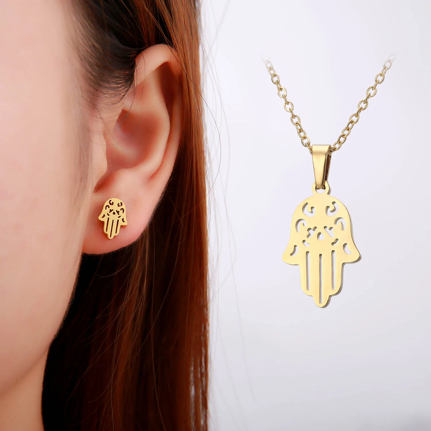 Изящный комплект из колье и серёг нержавеющей стали | Украшения аксессуары