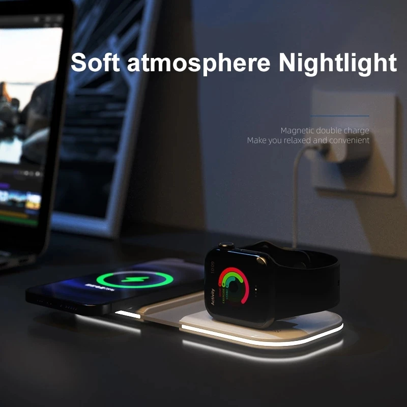 2 в 1 Складная магнитная Беспроводная зарядная док станция 15 Вт Быстрая зарядка