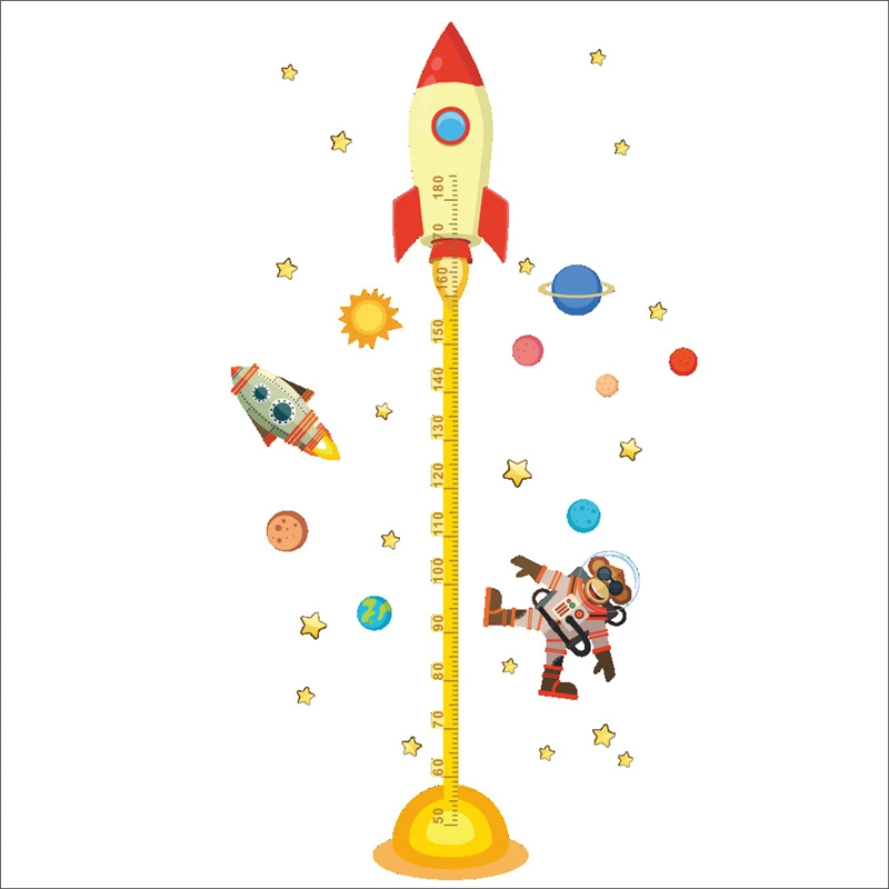 

Cartoon Rocket Planet Wall Stickers for Kids Rooms Baby Nursery Growth Chart Decor DIY Monkey Height Measure Furniture Decals
