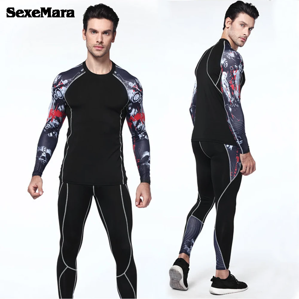 

MMA Rashgard Long Sleeve Fitness Set Tights Men's Compression Elasticity Quick Dry Breath Tactical Men's Compression Tracksuit