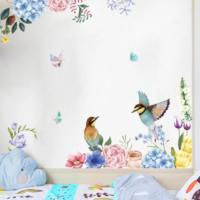 

Ink Painting Flowers and Birds Wall Sticker Living Room for Home Interior Decoration Decals Wallpaper Inkjet Glass Stickers