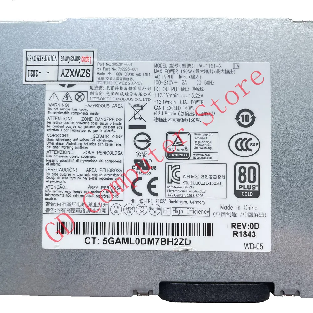 GD оригинал для HP AIO EliteOne 800 G2 160 Вт источник питания 905301-001 792225-001 PA-1161-2 полностью