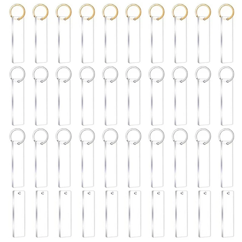 

U90E 40Pieces Blanks Song Key Chain Acrylic Keychains Blank Acrylic Transparent Rectangle Discs with 30Pieces Metal Key Chain