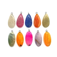 1 piece natural stone drop shaped oval pendant colorful agate necklace for diy ladies elegant jewelry making accessories 15x34mm