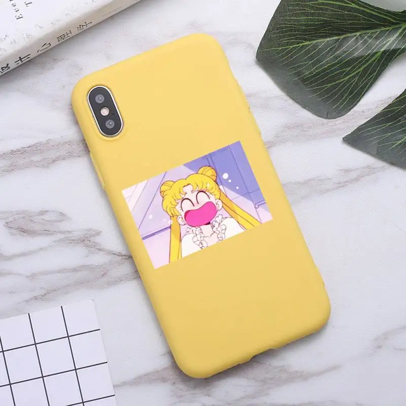 

Cartoon Sailor Moon Phone Case for iPhone 11 Pro Max X XR XS 8 7 6s Plus Candy yellow Silicone Cases