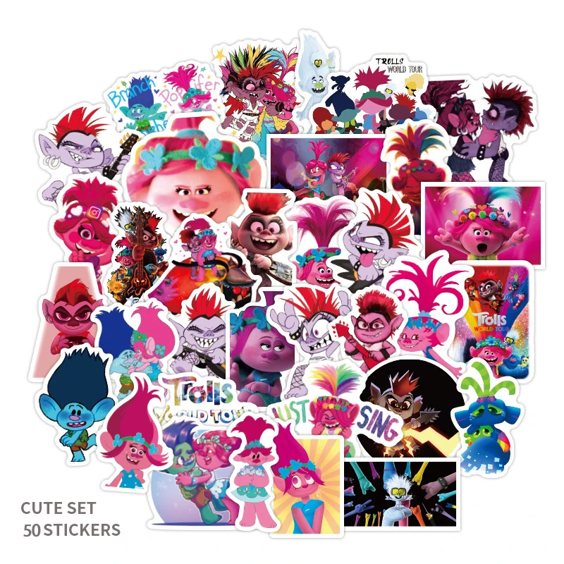 

50PCS Anime Keychains Trolls Laptop Skateboard Bicycle Backpack Decal For Children Gifts Girl's Heart Waterproof Stickers