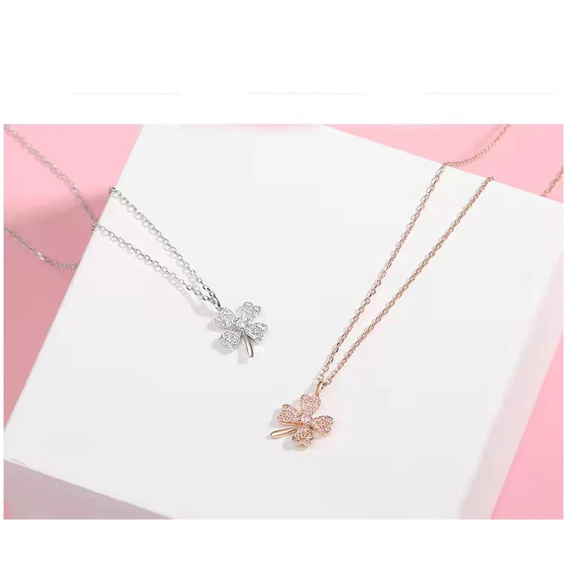 

Four-Leaf Clover Necklace Female Clavicle Chain Sterling Silver Simple Niche Lucky Grass Pendant Is Fresh And Versatile