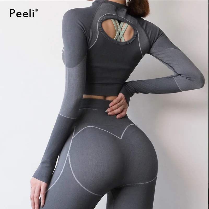 Бесшовный комплект из 2 предметов женский спортивный костюм для йоги