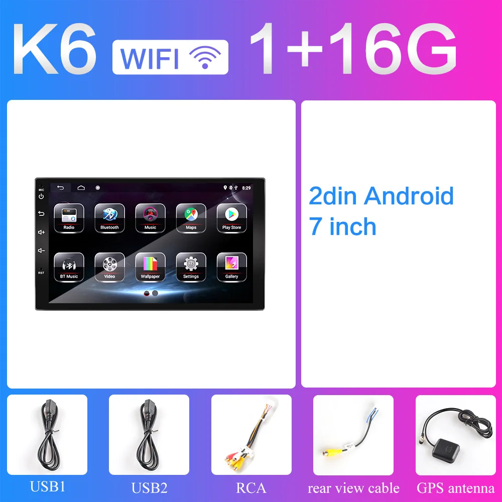 2 Din " Android 8,1 Автомагнитола 2DIN HD Авторадио 4G WiFi USB FM Аудио Видео Мультимедиа стерео плеер универсальный gps навигация - Цвет: K6 1G 16G rom