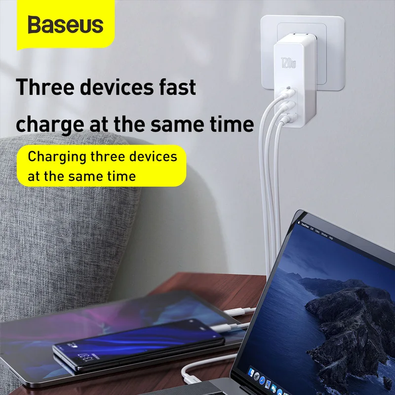 baseus 120w gan usb charger qc4 0 3 0 pd3 0 quick charging for iphone 12 pro xiaomi us charger fast charging for laptop tablet free global shipping