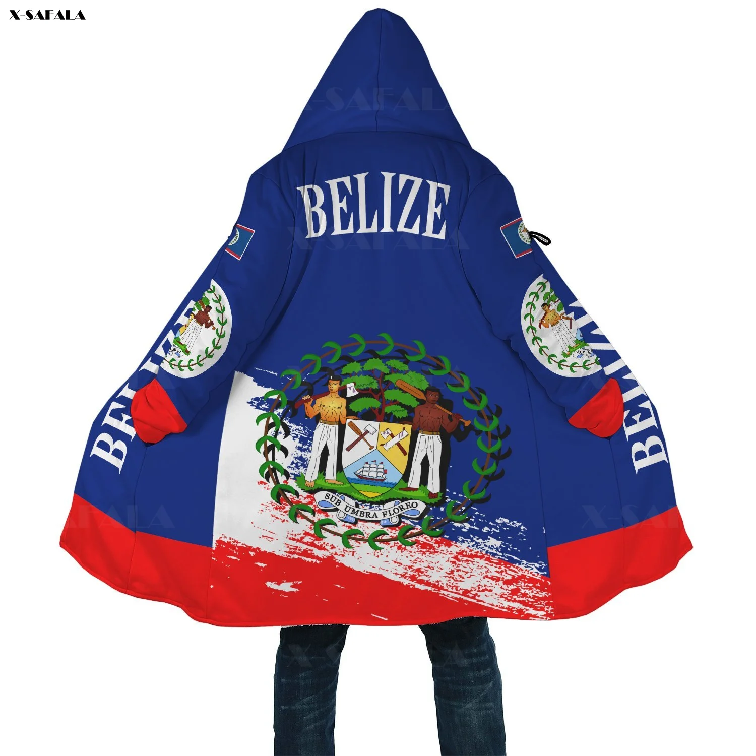 

Belize Country Flag Pattern Printed Hoodie Duffle Coat Hooded Blanket Cloak Thick Jacket Cotton Pullovers Dunnes Overcoat