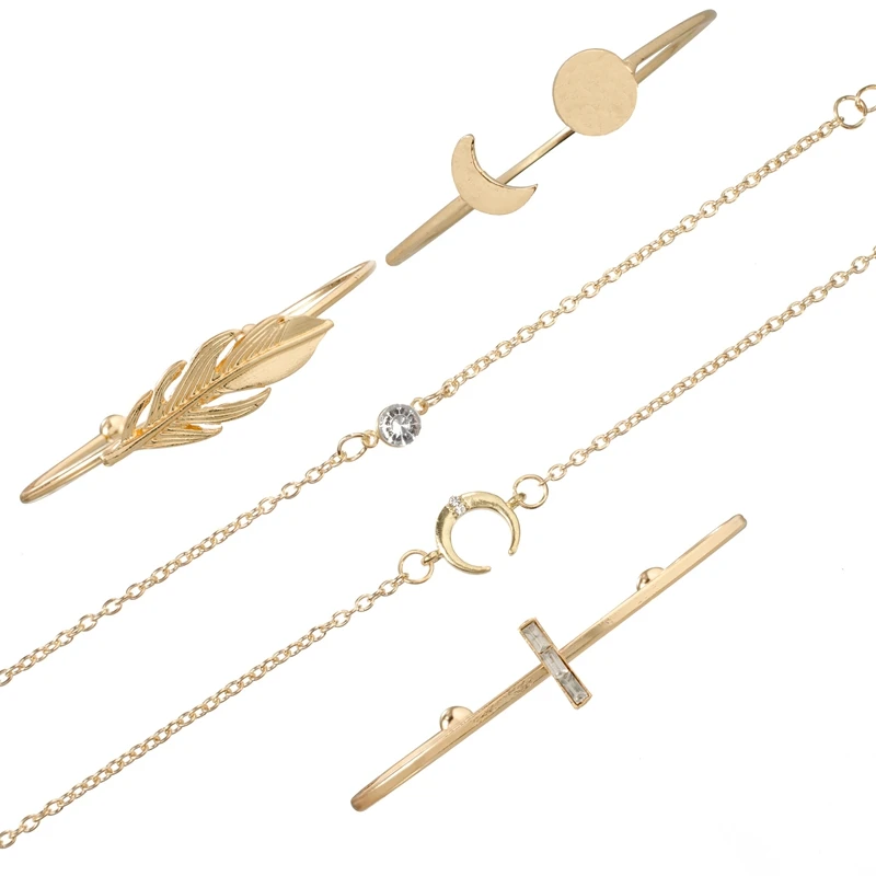 5 шт./компл. простой браслет с перьями солнцем луной Женские Геометрические