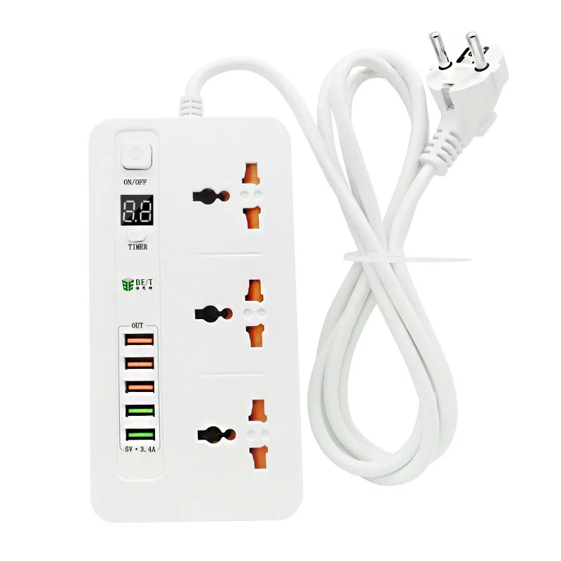 EU plug Smart Extension Socket Timer ON/OFF Surge Protector 3 AC Universal Outlet Power Strip 5USB 5V3.4A Quick charging | Обустройство