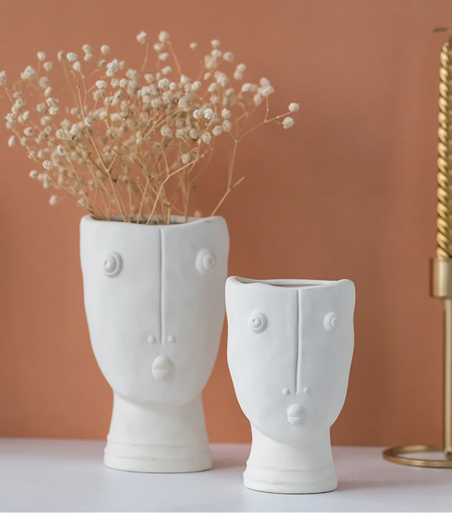 Human Face Vase Abstract Sculpture Portrait Ceramics Vase Flower Pot Flower Arrangement Modern Ornament Decoration Flowers Vases
