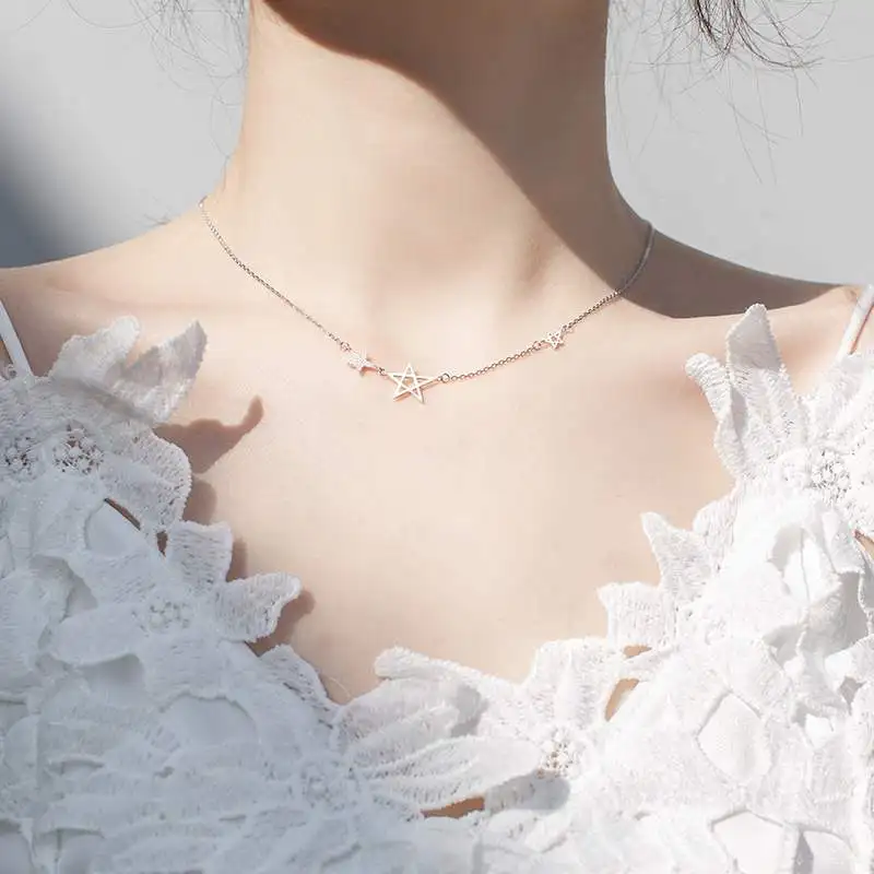 Ожерелье из серебра 925 пробы с блестящей звездой циркония кулон простая