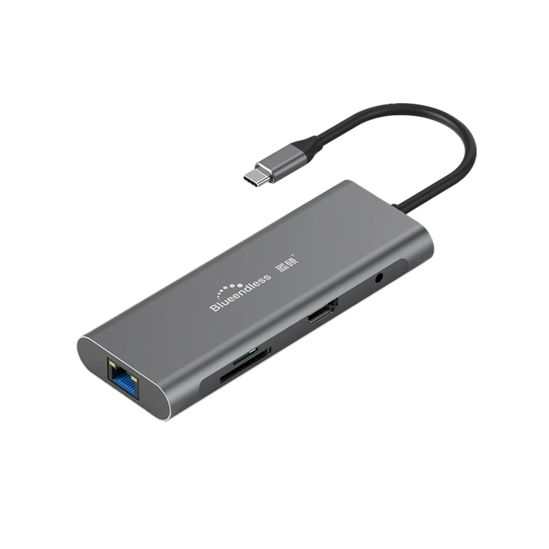 Blueendless Usb C концентратор адаптер 9 в 1 к Hdmi 1000 Мбит/с Ethernet Lan порт 3 5 мм Aux 3X 0 Tf/Sd кард