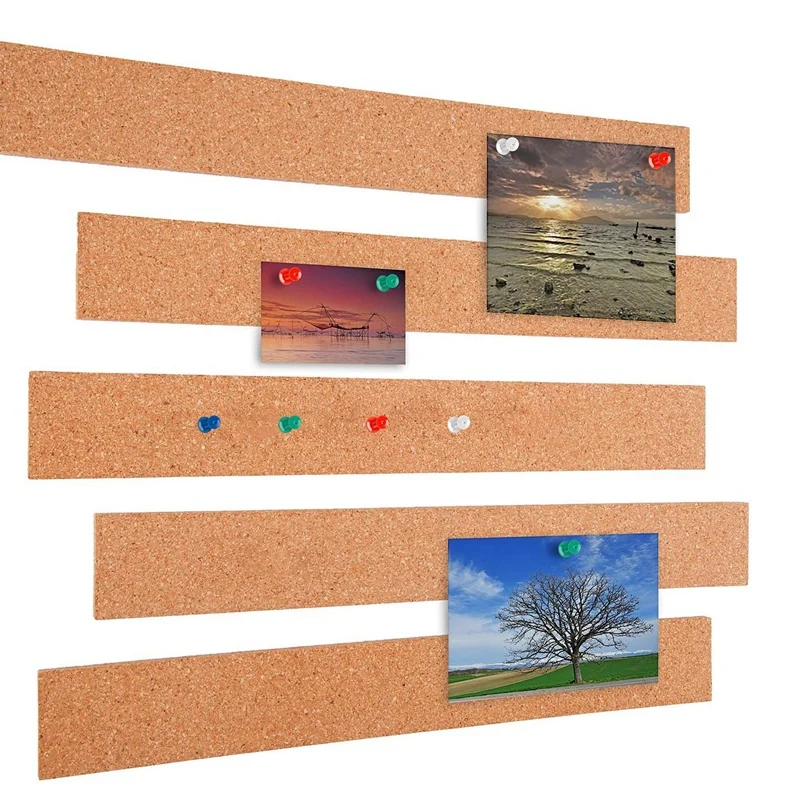 

8Pcs Cork Strips Frameless Self-Adhesive Cork Board with Cork Board Pins for Office School Home Decor