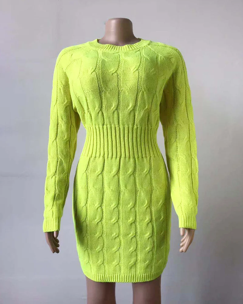 Осень-зима 2019 женское платье свитера вязаный пуловер с круглым вырезом и длинным