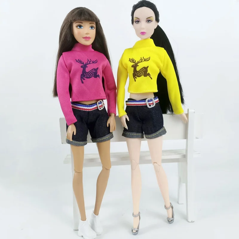 2 компл./Лот одежда с разноцветным принтом лося и оленя для кукол Барби рубашка