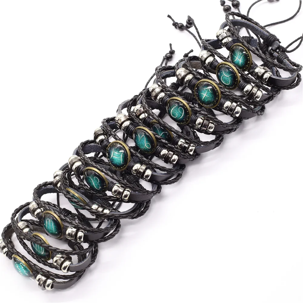 3 шт./компл. кожаные браслеты с 12 зодиаками для мужчин и женщин мужские ювелирные