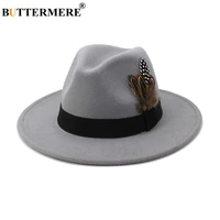 buttermere women men wool vintagetrilby felt fedora hat with feather wide brim gentleman elegant lady winter autumn jazz caps