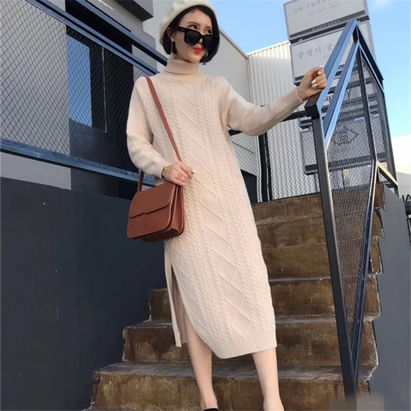 2019 зимнее платье свитер с высоким воротом женское трикотажное большого размера