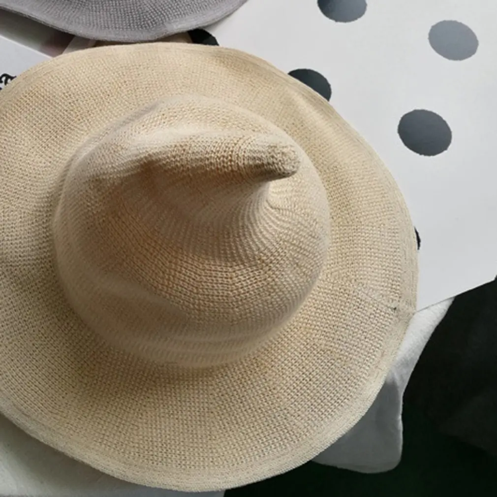 Hat Female Korean Version Of The Witch Spire Big Cotton Yarn Knit Foldable Basin Fisherman |