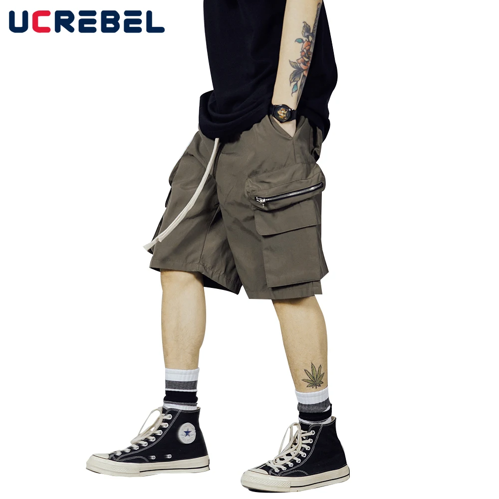 

Multi-Pocket Cargo Shorts Mens High Street Summer Loose Knee-length Shorts Streetwear Elastic Waist Casual Half Pants Men