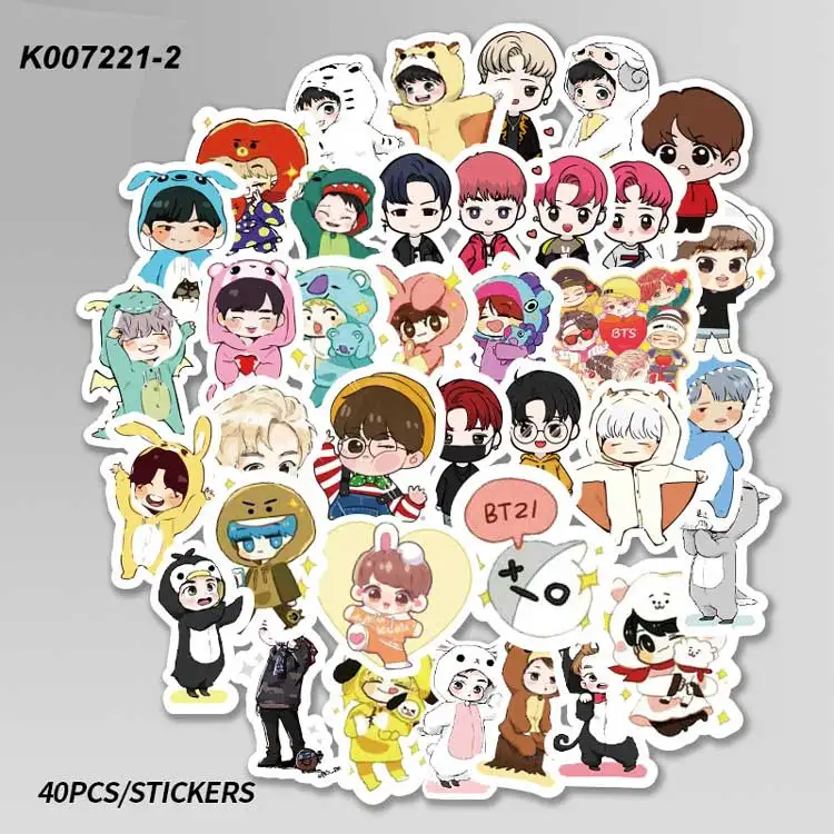 40 шт./компл. дети мультфильм водонепроницаемый Bangtan наклейки для мальчиков забавные Bangtan Expression наклейки девушка журнал бутылка Moble ноутбук