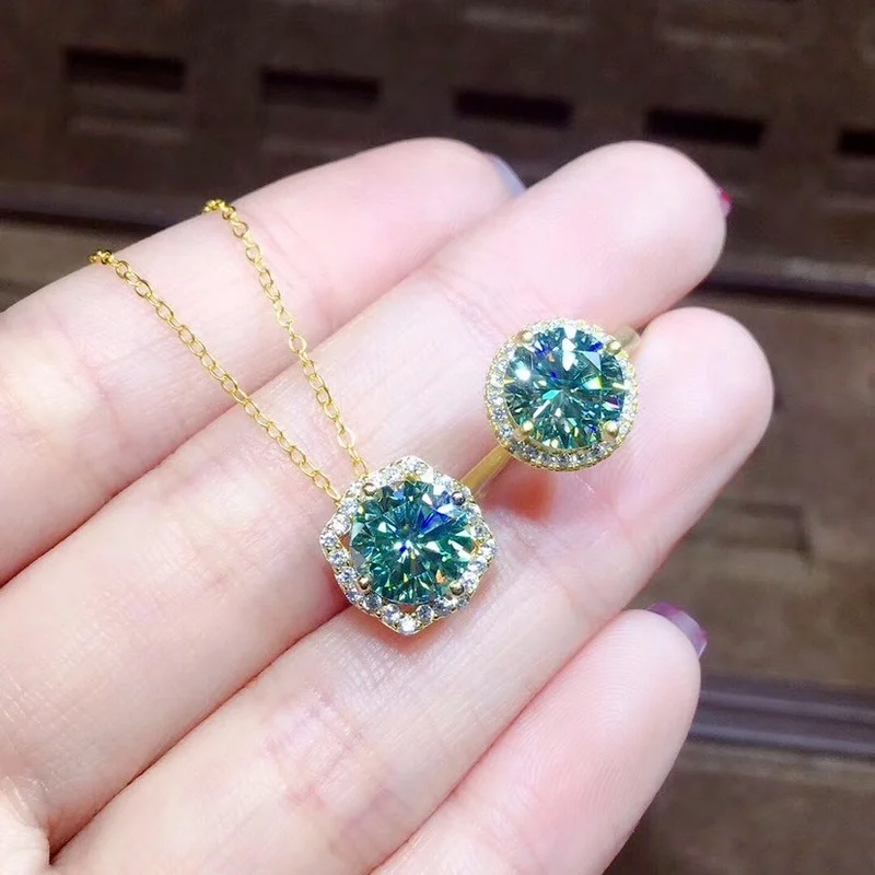 

Luxury Diamond Jewelry Set Women's Drop Earring 14K Gold Color Moissanite Vintage Pendant Necklace Collar Shinny Stone Ring Gift