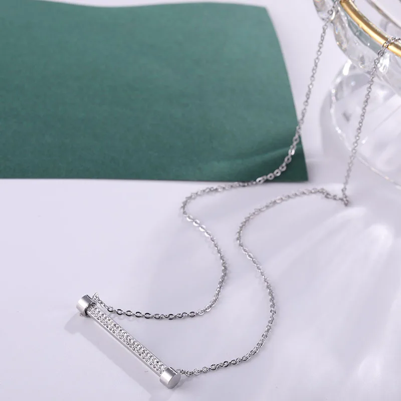 silver YUN RUO, Новое поступление, розовое золото, цвет, шикарный, циркон, кристалл, сердце, подвеска, ожерелье, мода, титановая сталь, Женские Ювелирные изделия, не выцветают - Окраска металла: silver