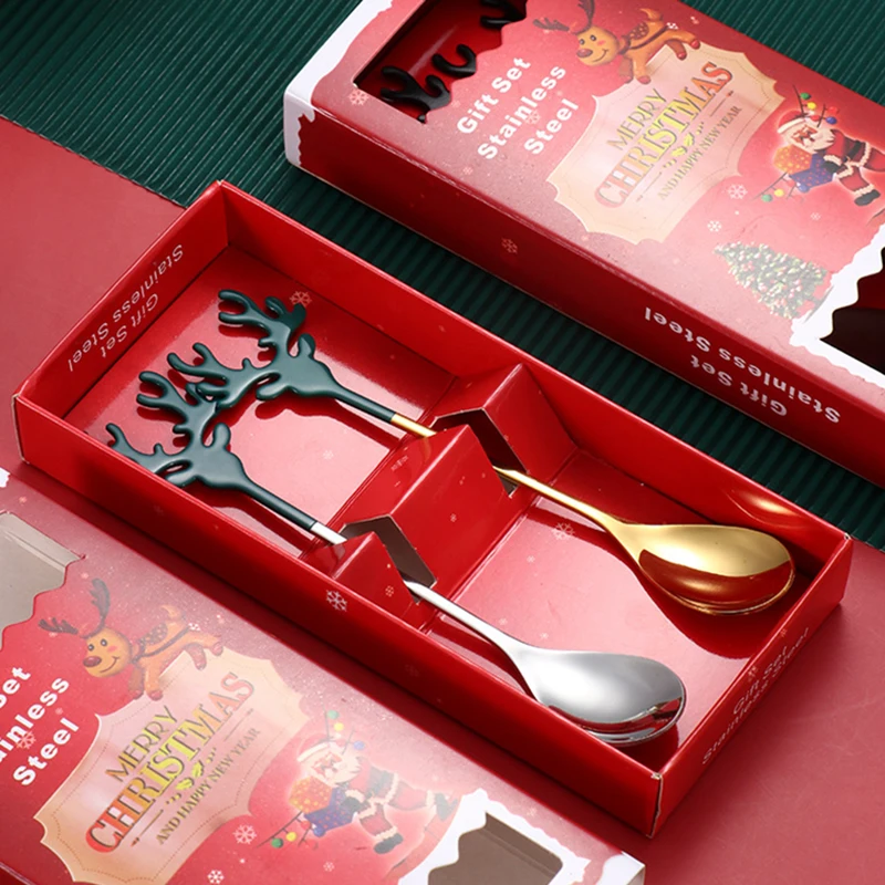 

2 Pieces Of Creative Stainless Steel Spoon Coffee Spoon Christmas Gift Kitchen Accessories Tableware Decoration Dessert Spoon