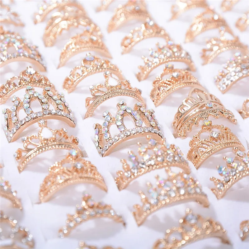 Pinksee очаровательные модные блестящие стразы кольца в виде короны для женщин и
