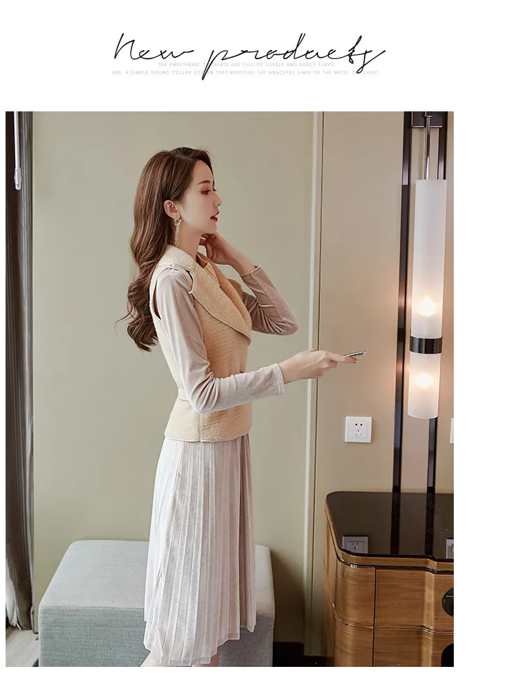 TiLeewon Модный комплект из двух предметов Цвет хаки плиссированное платье с