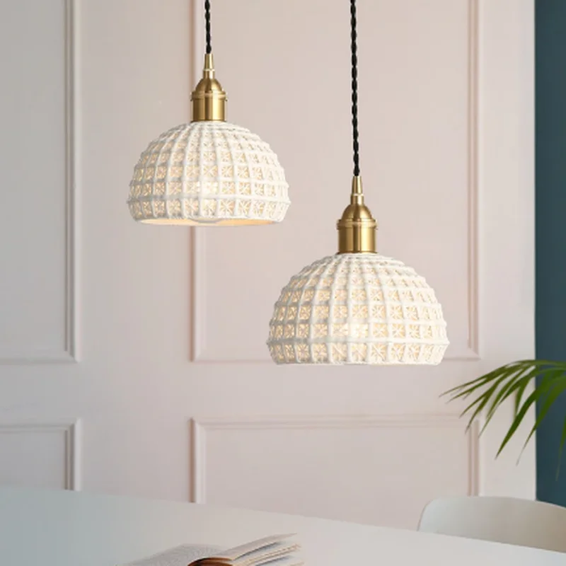 Nordic Japan Style Pendant Lights Fixtures Dinning Living Room Light White Ceramic Copper Vintage Pendant Lamp Hanglamp WF1014