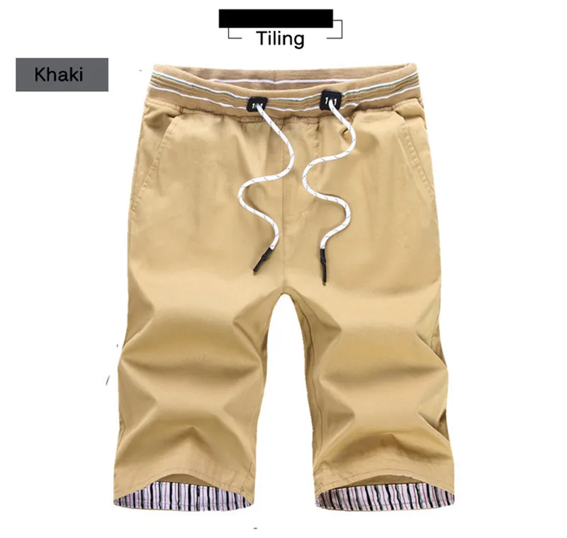 khaki Peilow Летние повседневные шорты Для мужчин хлопок Slim Fit Solid Цвет до колена эластичный пояс Бермуды пляжные шорты брюки размер M~ 5XL - Цвет: khaki