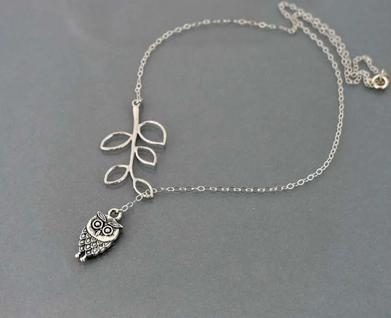 Простое Ожерелье из сплава в форме маленькой совы и листьев с кисточками для