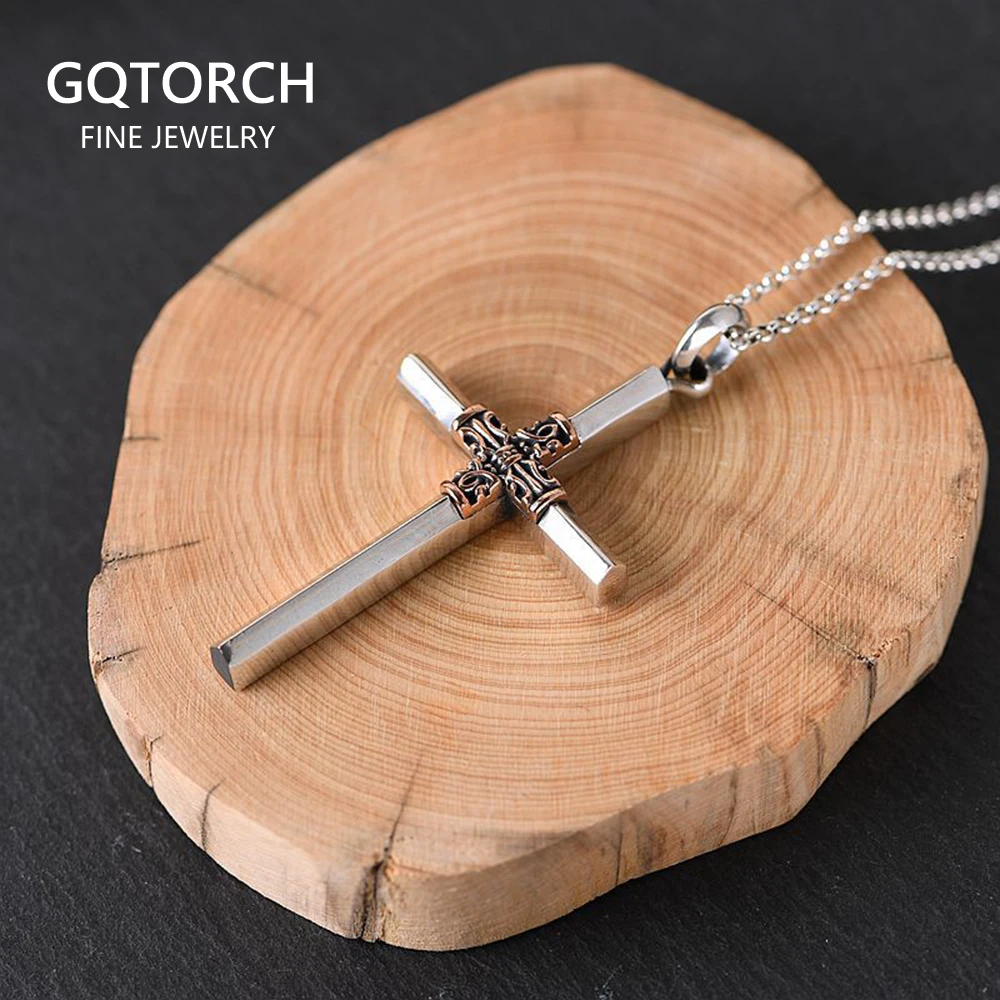 Настоящее чистое серебро 925 пробы серебряный крест кулон мужской с античными