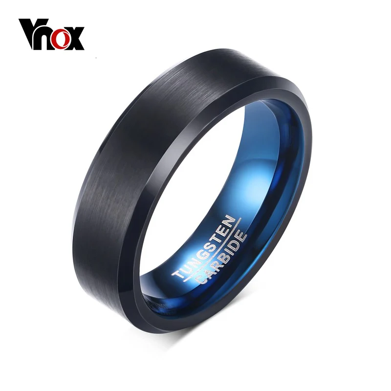 Vnox 6 мм синий реальный Вольфрам карбида Кольца для Для мужчин Jewelry черный свадебные украшения высокое качество