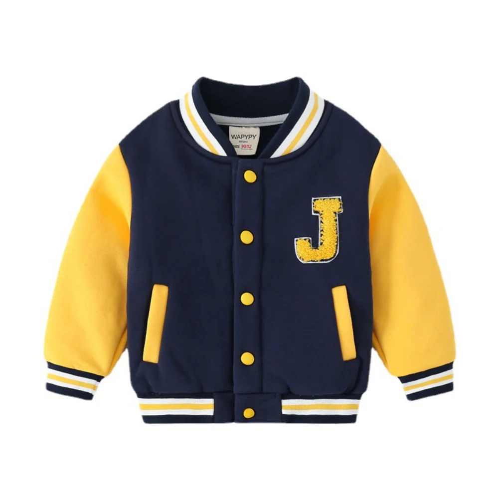 

Casual Autumn Kids Fleece Lined Jacket Coat Children Outfits Boys Girls Baseball Jacket Thicken Outwear 1-7T