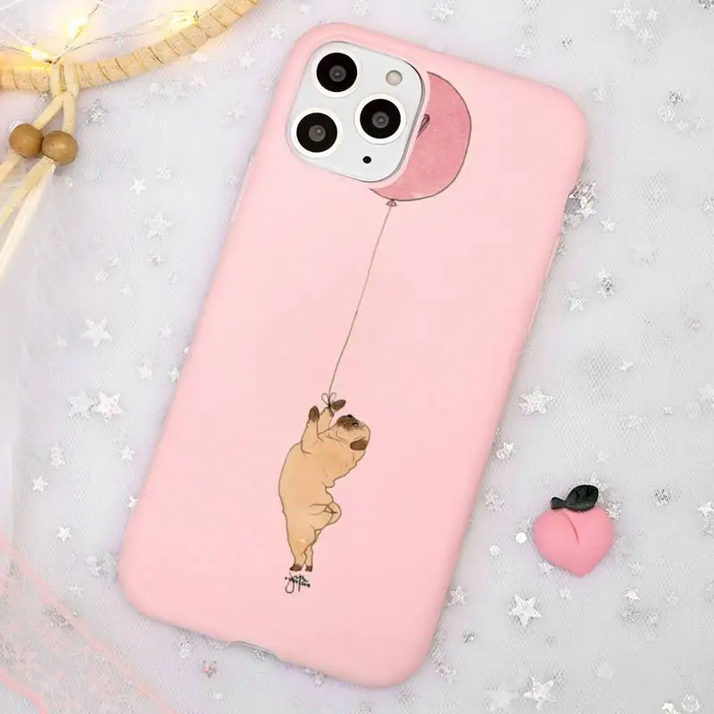 

Pug Dog Phone Case Candy Color Pink for iPhone 11 pro XS MAX 8 7 6 6S Plus X 5S SE 2020 XR
