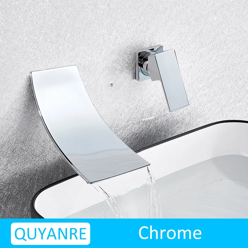 Chrome Version Quyanre черный хром водопад смеситель для раковины настенное крепление; водопад кран с одной ручкой смеситель для ванной комнаты Водопад смеситель для раковины - Цвет: Chrome Version