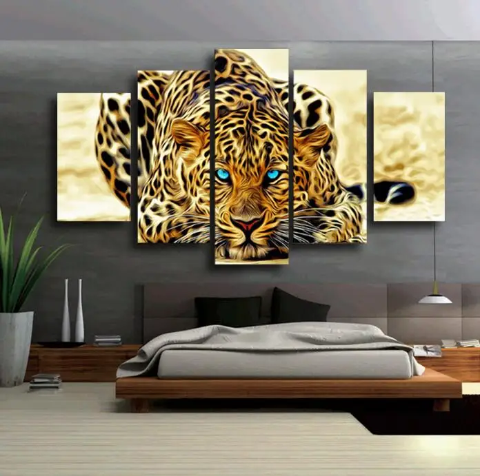 

5 Pieces Blue Eyes Leopards HD Print Wall Art Picture Poster Canvas Painting Animal Modular Modern Home Decor For Living Room