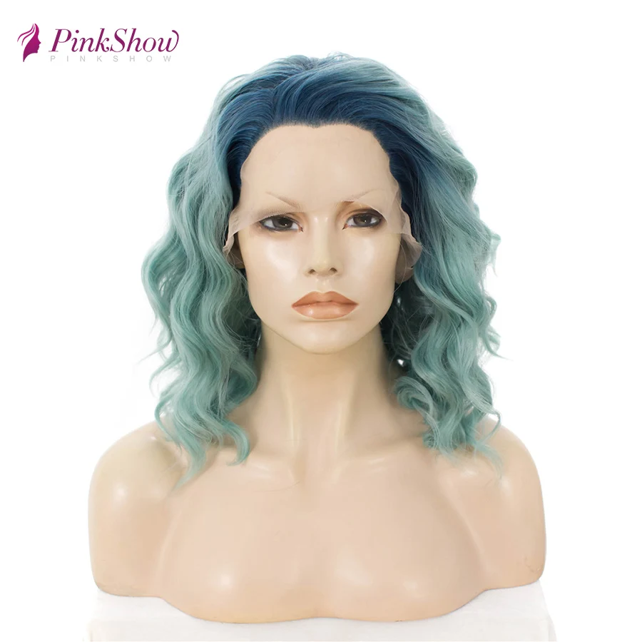 Pinkshow короткие парики на кружеве Омбре зеленый парик синтетический два тона