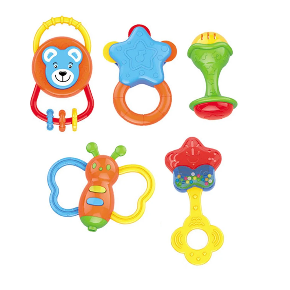 

5/8Pcs Baby Animal Fruit Hand Grip Rattle Sound Exercising Teething Teether Toy
