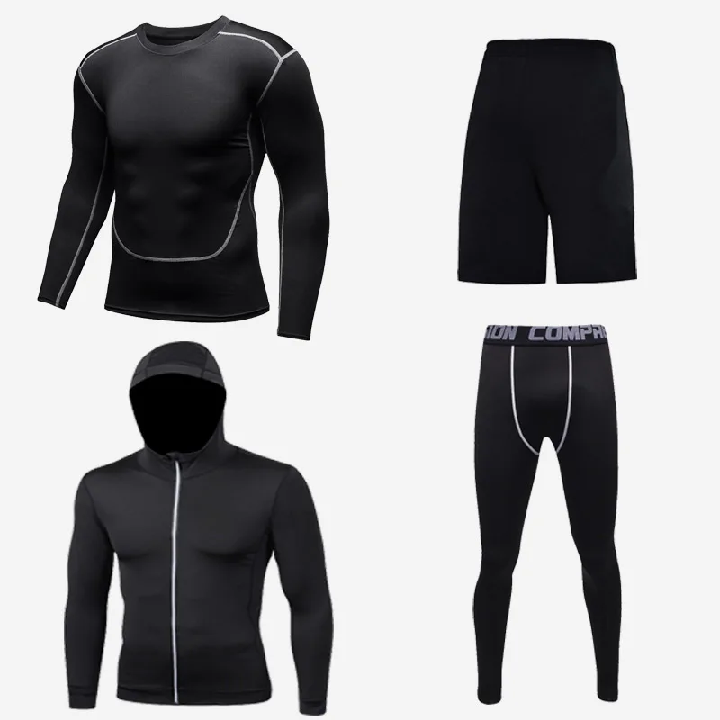 02-Long-Black Мужской мотоциклетный спортивный костюм для спортзала фитнес компрессионная одежда для бега спортивная одежда упражнения тренировка колготки - Цвет: 02-Long-Black