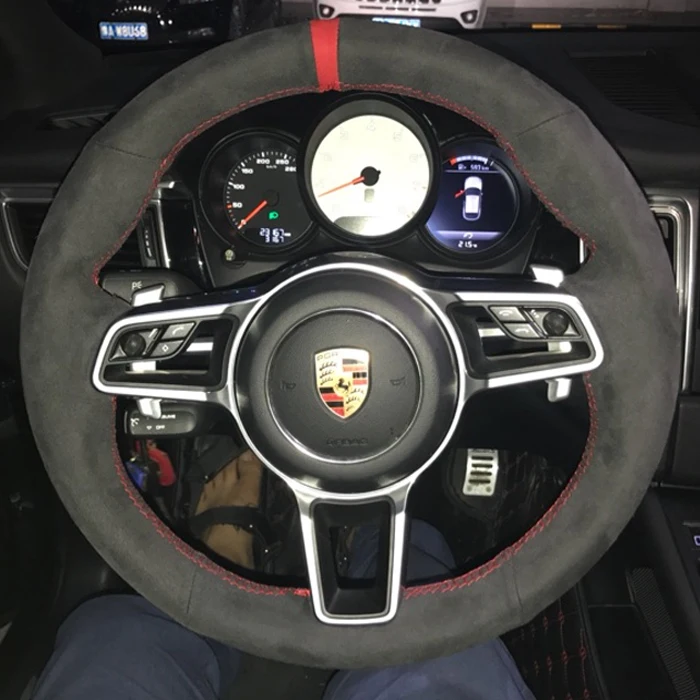 

For Porsche Cayenne Macan Panamera 911 Boxster 718 DIY hand-stitched black suede car steering wheel cover