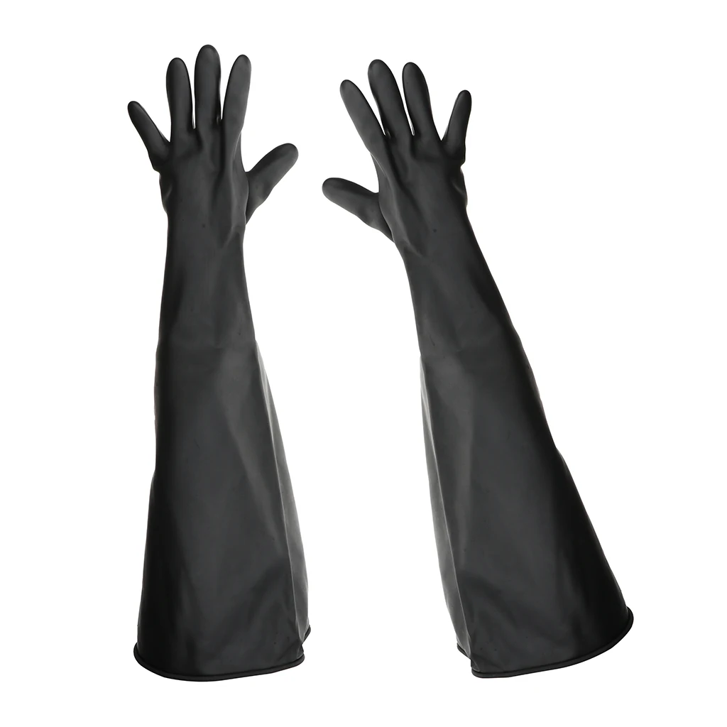 

60cm Long 1.2mm Thicken Latex Rubber Work Gloves Safety Anti-corrosion Black